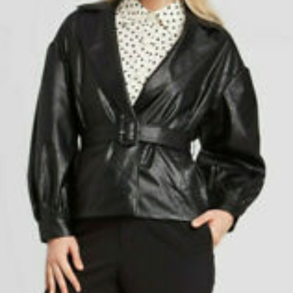 Who What Wear Belted Faux Leather Blazer Black - Picture 8 of 8